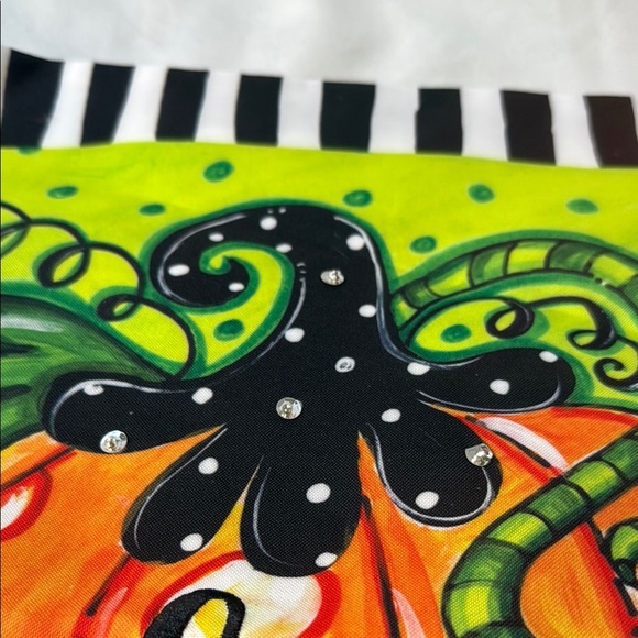 Colorful Pumpkin Garden Flag with Initial R, embroidered, 2 sided, sequin detail - Picture 3 of 8